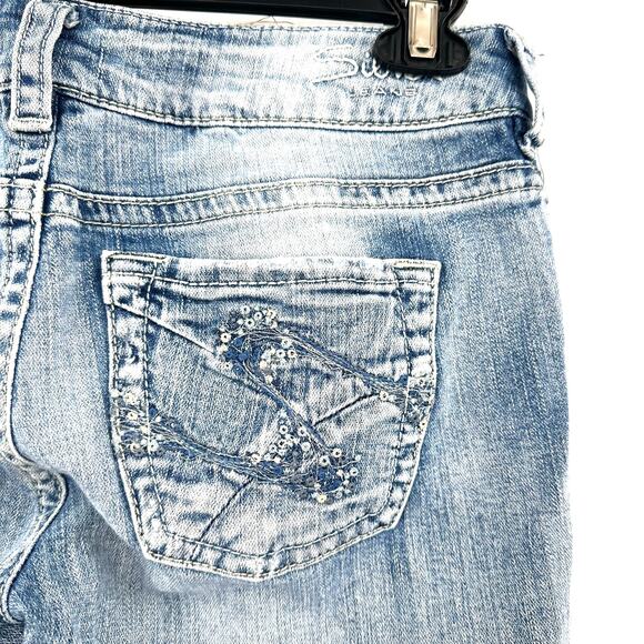 Silver Jeans Size 27x32 Denim Blue Suki Fit Flare Casual Preppy Low Rise 90s - Picture 5 of 9